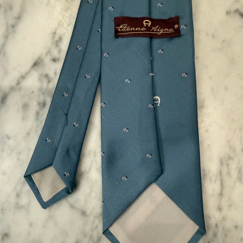 Etienne Aigner Teal-Blue Silk Tie with Subtle Dot Motif
